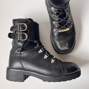 Vintage Harley Davidson Combat Boots Black Leather Chunky Biker Emo Goth 8.5-9